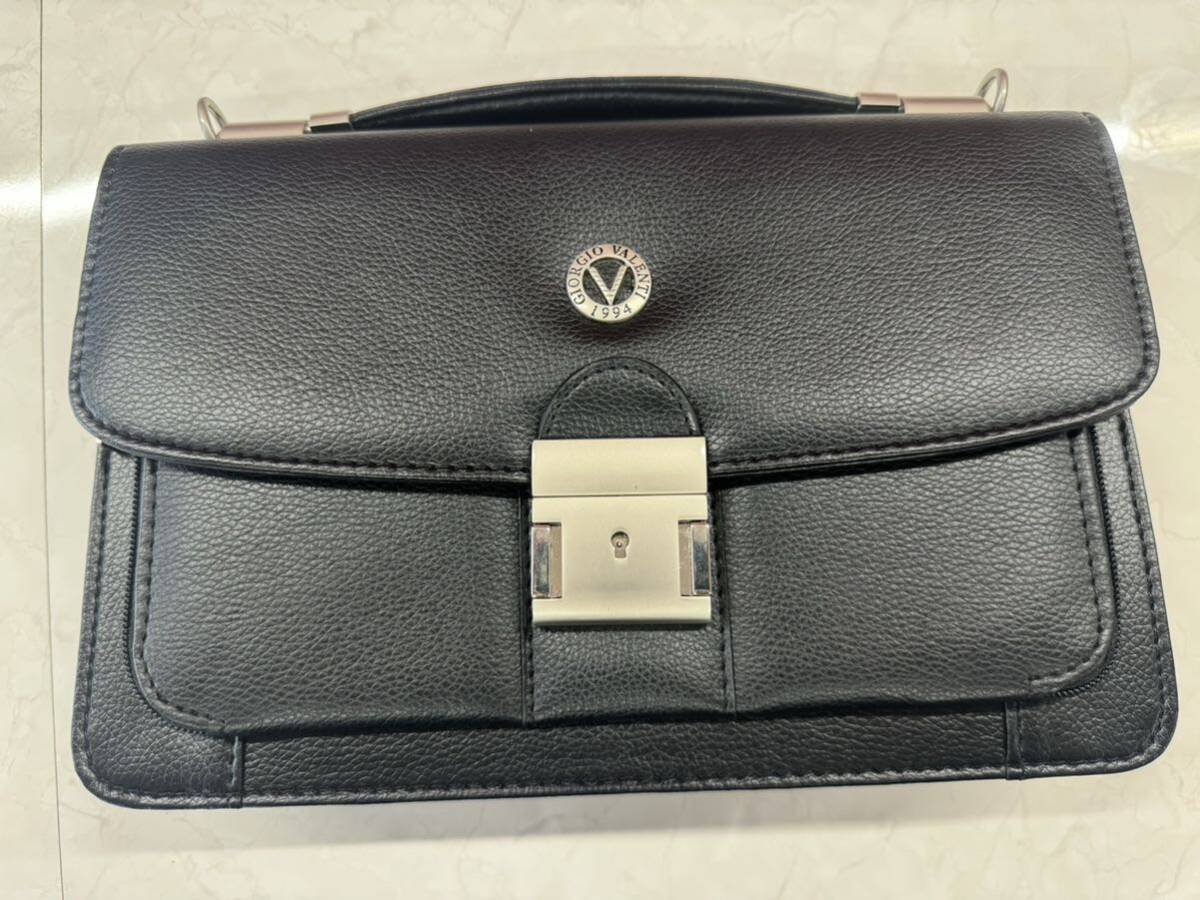 [ unused ]GIORGIO VALENTIjoru geo va wrench black black second bag handbag clutch bag business bag 