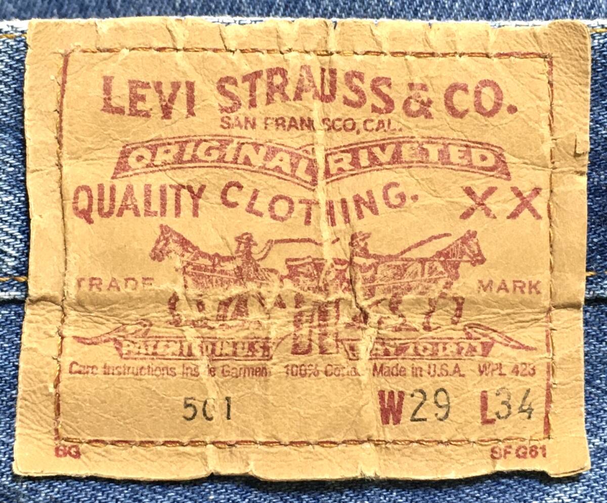 希少 80's USA製 Levi's 501 W29 ハチマル BLUE ブランクタブ コーンミルズの画像8