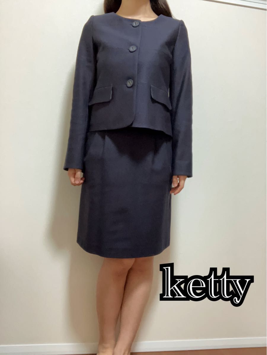 ketty フォーマルスーツ　ネイビー　婦人　入学式　卒業式　ジャケットスカート セットアップスーツ セットアップ　インナー付き