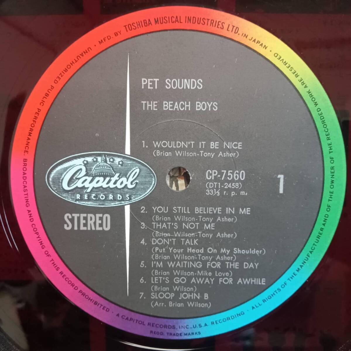 赤盤！日本CAPITOLオリジlP 虹ラベル Beach Boys / Pet Sounds 1966年 東芝 CP-7560 ビーチ・ボーイズ ペット・サウンズ Brian Wilson RED_画像2