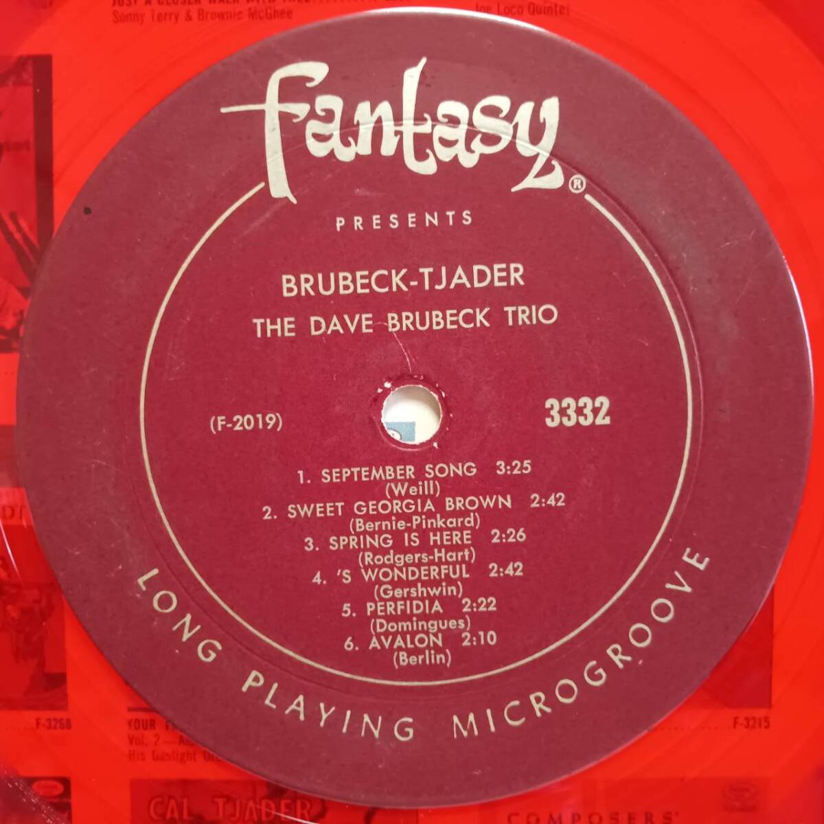 レッドカラー盤 米FantasyオリジLP 赤ラベルMONO！ The Dave Brubeck Trio / Brubeck Tjader 1962年 3332 Cal Tjader Ron Crotty RED_画像3
