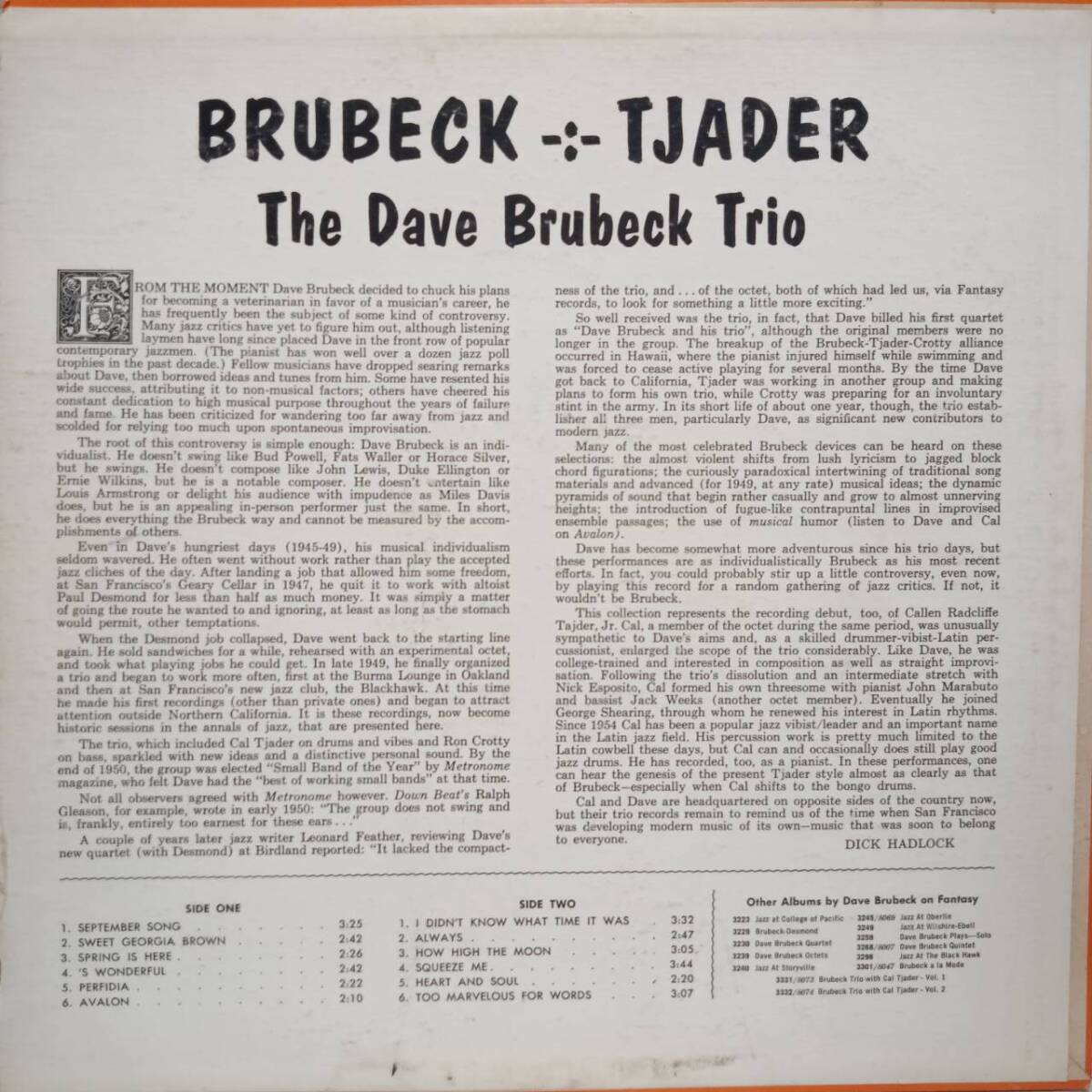 レッドカラー盤 米FantasyオリジLP 赤ラベルMONO！ The Dave Brubeck Trio / Brubeck Tjader 1962年 3332 Cal Tjader Ron Crotty RED_画像4