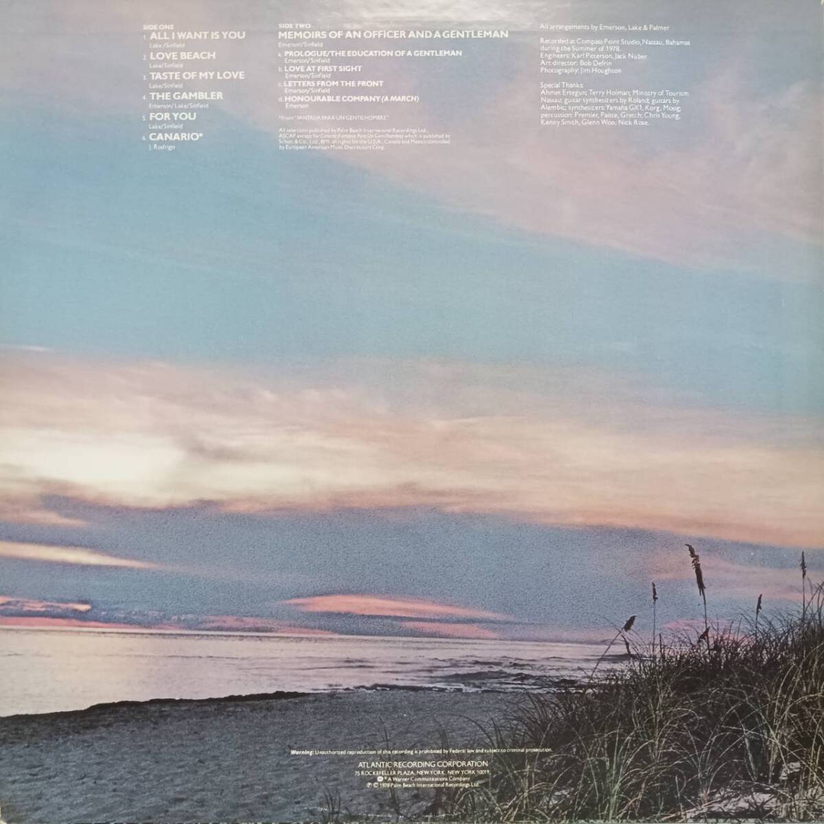 PROMO日本ATLANTIC盤LP 見本盤 白ラベル Emerson, Lake & Palmer / Love Beach 1978年 P-10603A ELP EL&P Pete Sinfield King Crimson_画像4