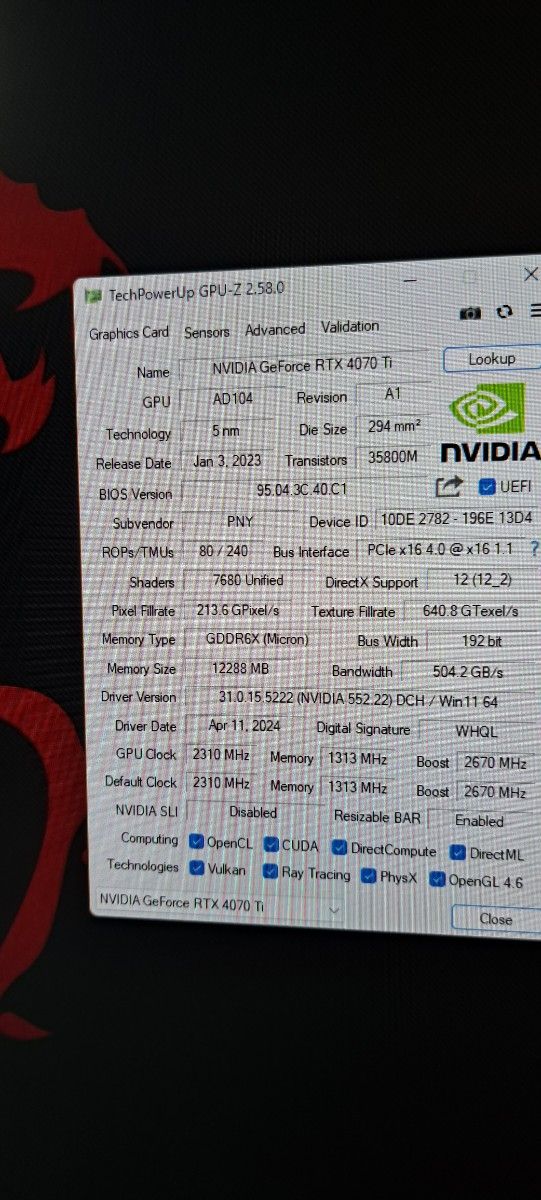 PNY GeForce RTX 4070 Ti 12GB XLR8  OC