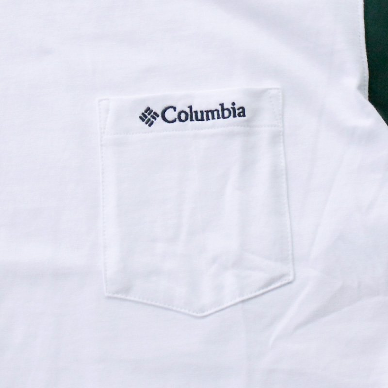 新品 Columbia コロンビア ポケットTシャツ ポケtee Tシャツ 半袖 シンプル ワンポイント刺繍 白 ホワイト 袖切替 アウトドア M_画像2
