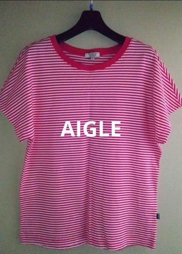 AIGLE  Tシャツ カットソー ボーダー フレンチスリーブ コットン100％ 40サイズ