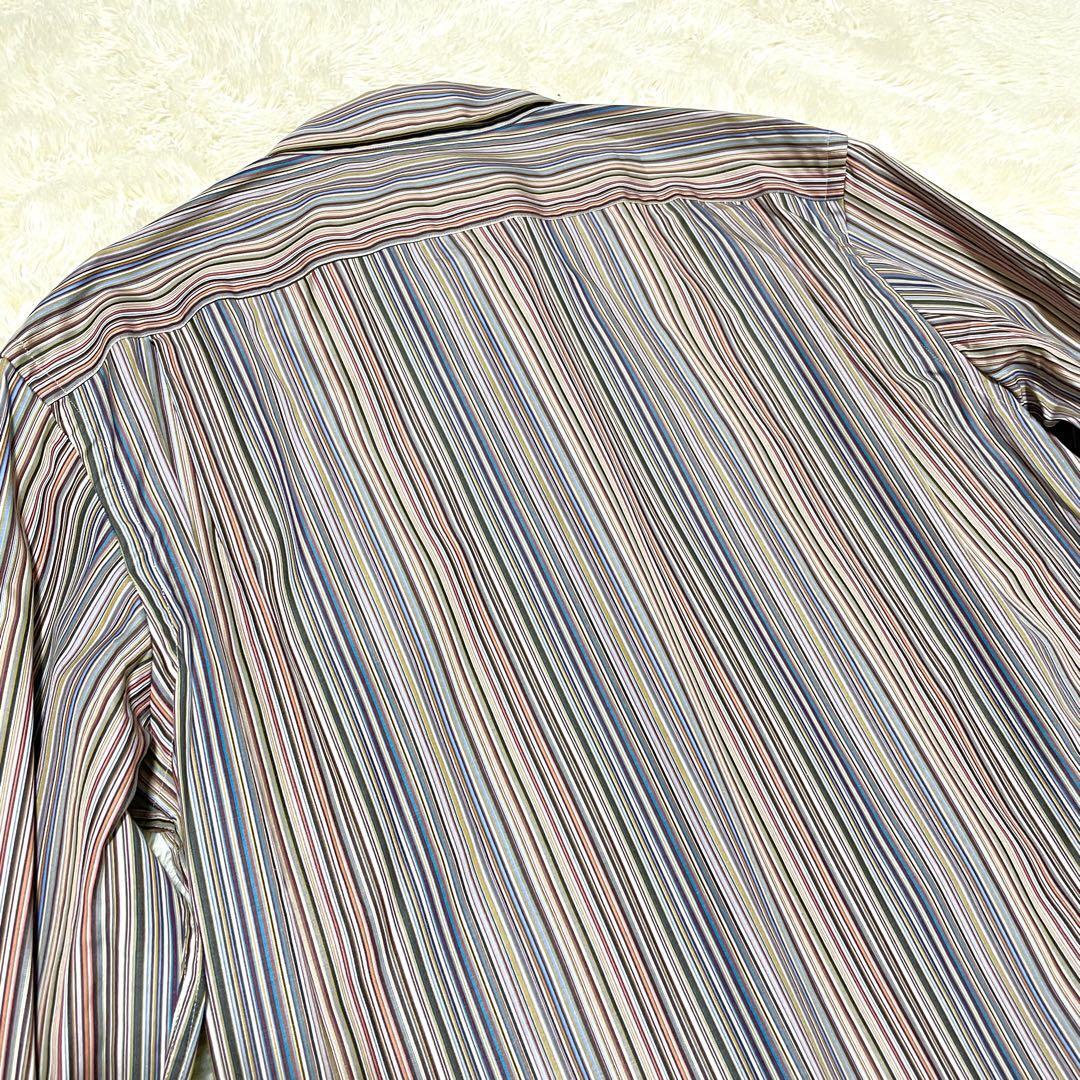 [ превосходный товар ]Paul Smith Paul Smith действующий бирка квадратное бирка рубашка с длинным рукавом общий рисунок мульти- полоса многоцветный L