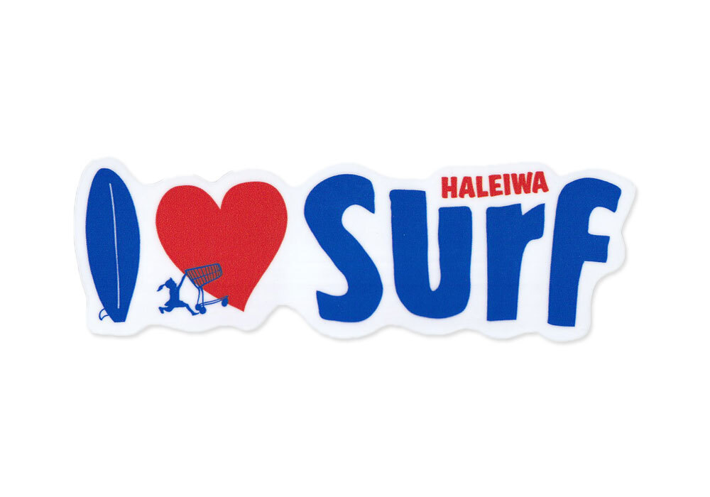 ハレイワハッピーマーケット ステッカー おしゃれ サーフィン ハワイ アウトドア 車 バイク HALEIWA HAPPY MARKET サイズL I LOVE SURF_画像1