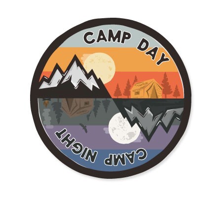 ステッカー アウトドア アメリカン おしゃれ スーツケース 車 バイク かっこいい キャンプ Vintage Outdoor Budges 山 CAMP DAY CAMP NIGHT_画像1