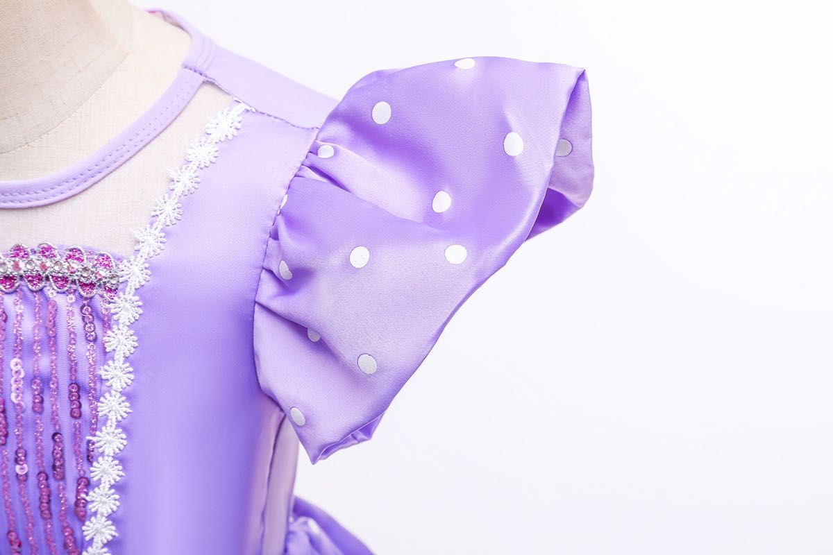 110 半袖プリンセスドレス 紫色　ブローチ付き　ソフィア　コスプレ　女の子