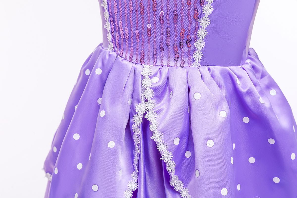 120 半袖プリンセスドレス 紫色　ブローチ付き　ソフィア　コスプレ　女の子