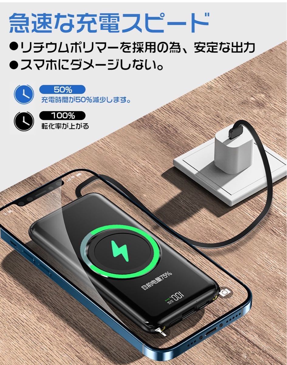 モバイルバッテリー 50000mAh ワイヤレス充電器　大容量急速充電 黒_画像2