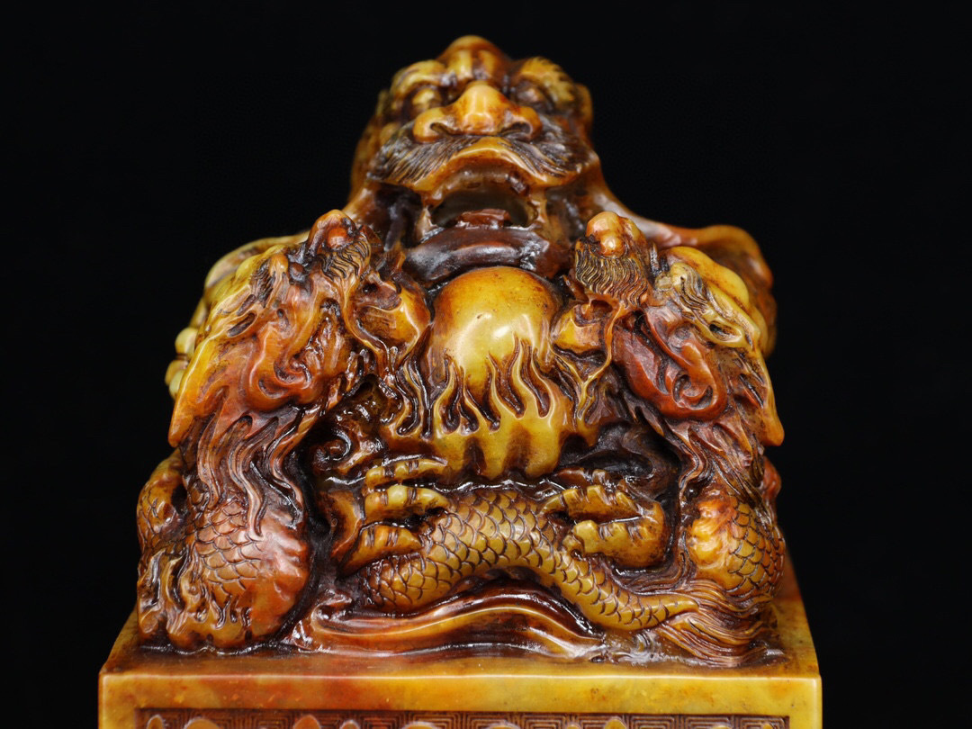 古寶奇蔵】寿山石・田黄石・細密彫・龍戲珠印章・置物・賞物 古寶奇蔵】寿山石・田黄石・細密彫・龍戲珠印章・置物・賞物