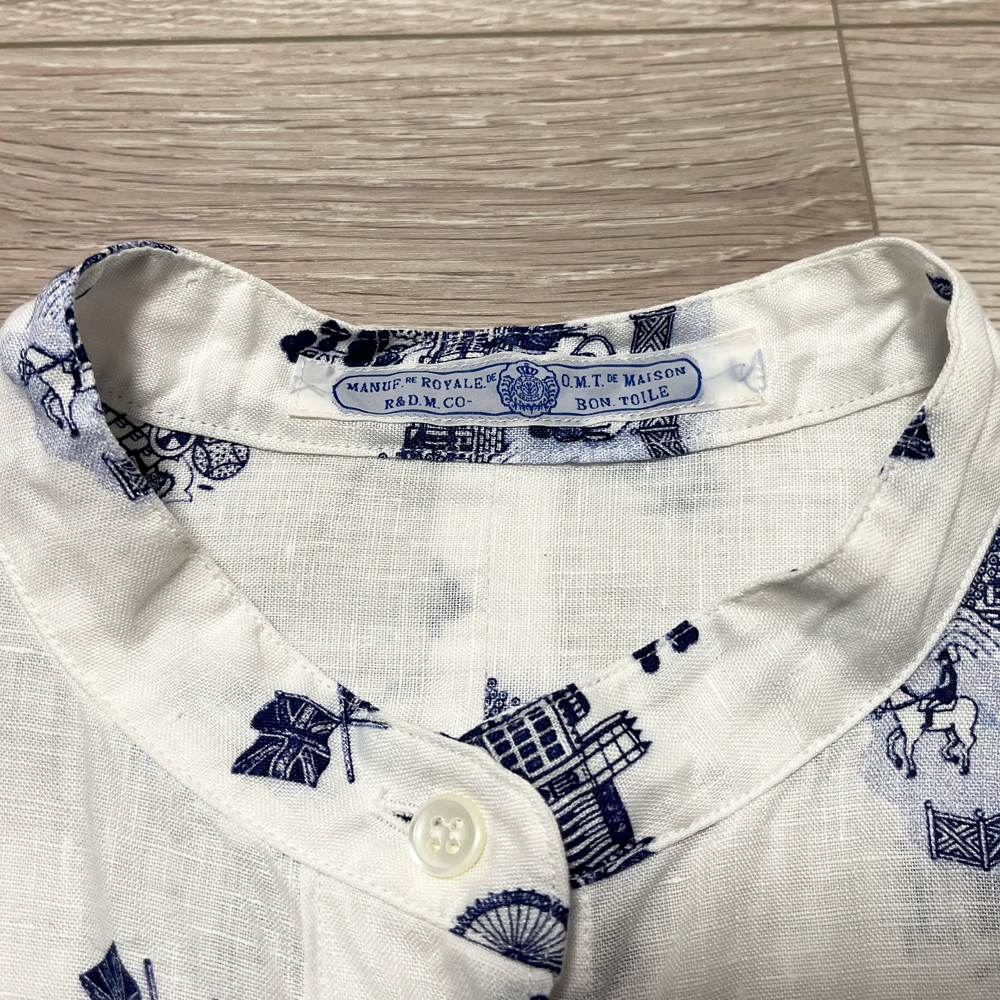 超美品 オールドマンズテーラー リネン ロンドンブルー ウィロー ルーミー シャツ バンドカラー 麻 ROOMY SHIRT R&D.M.Co- OLDMAN'S TAILOR_画像7