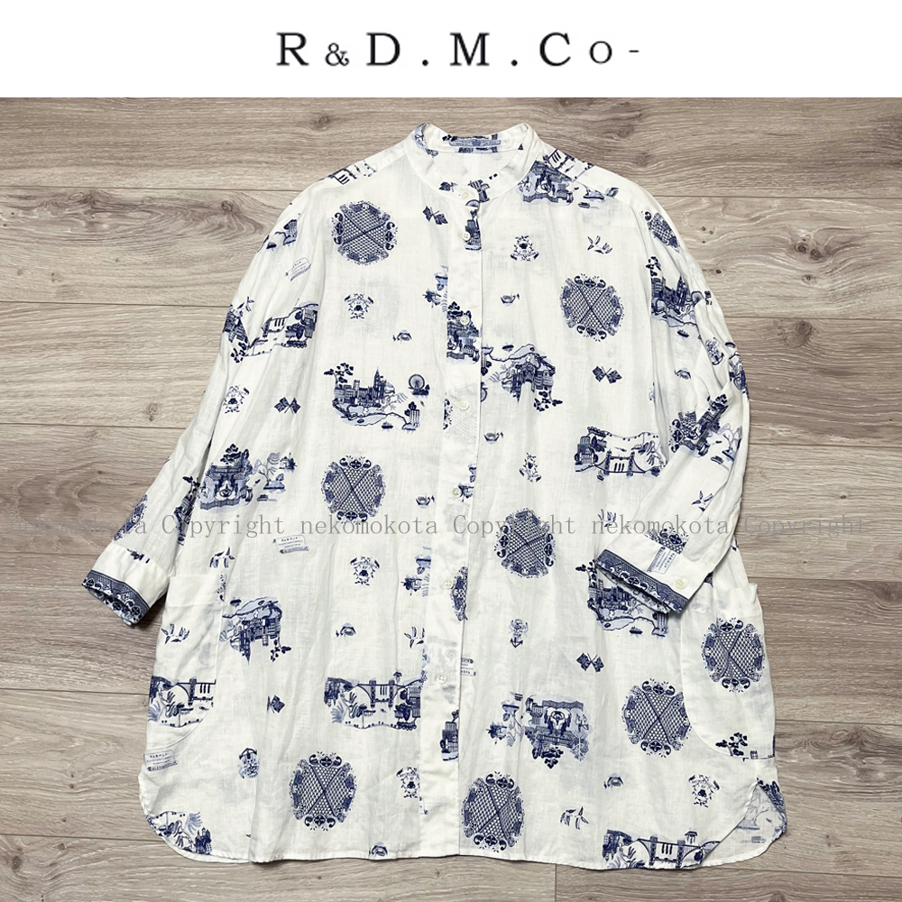 超美品 オールドマンズテーラー リネン ロンドンブルー ウィロー ルーミー シャツ バンドカラー 麻 ROOMY SHIRT R&D.M.Co- OLDMAN'S TAILOR_画像1