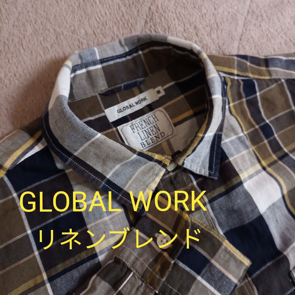 【GLOBAL WORK】フレンチリネンブレンドシャツメンズМ