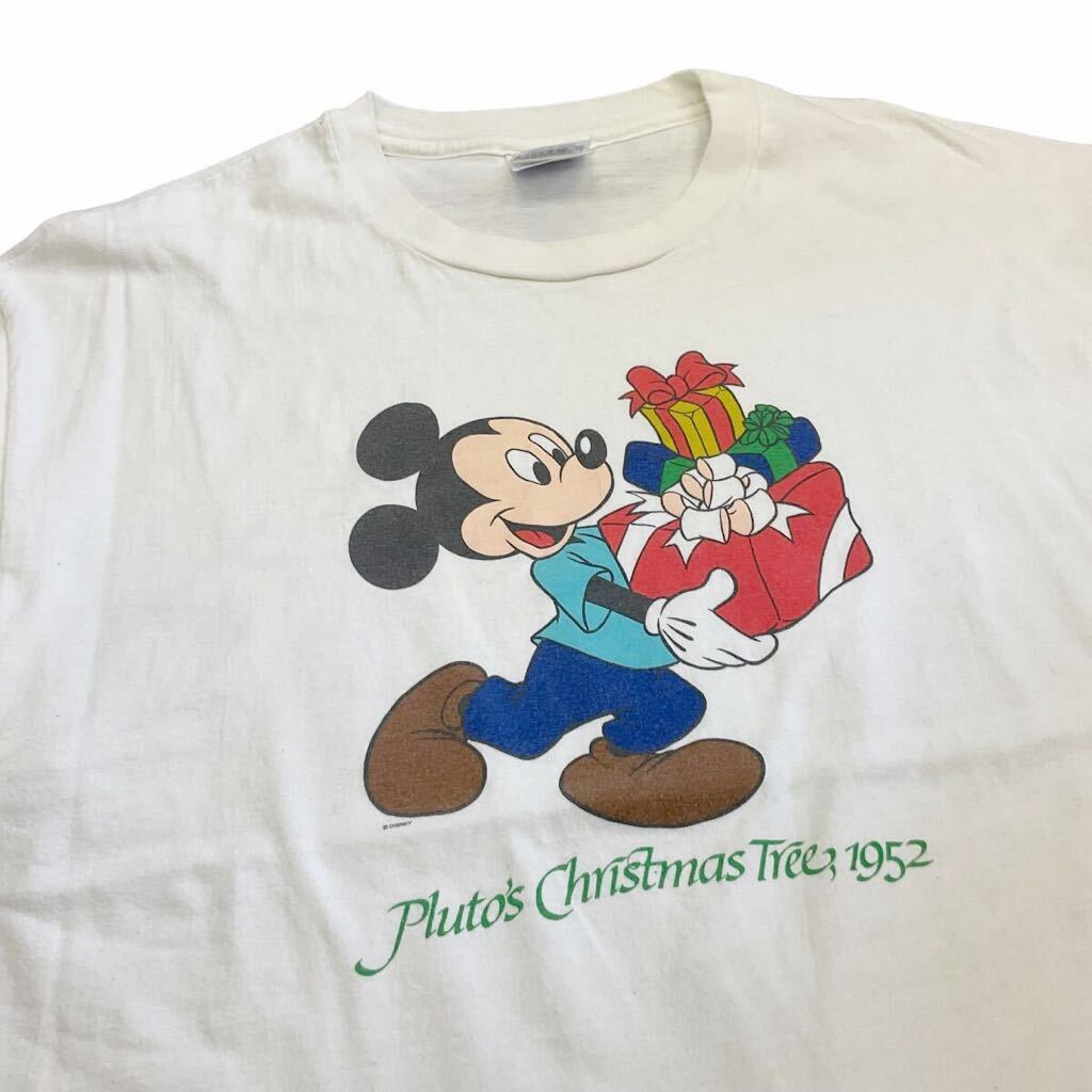 90s Disney Mickey Tシャツ XL ホワイト Christmas クリスマス プレゼント ミッキーマウス ミッキー ディズニー Hanes ヴィンテージ_画像2