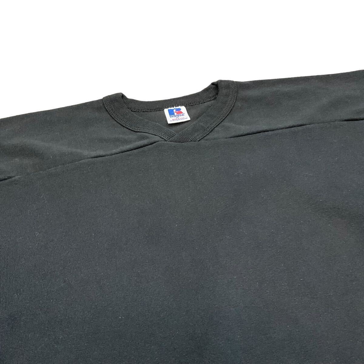 80s USA製 RUSSELL ATHLETIC 無地 ブラック XL フットボール Tシャツ 7部丈 シンプル ラッセルアスレチック ラッセル ヴィンテージ_画像2