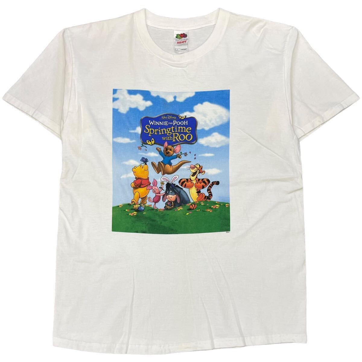 90s Disney Pooh 半袖 Tシャツ L ホワイト Springtime with ROO ムービー プーさん ルー ティガー イーヨー ピグレット ディズニー _画像1