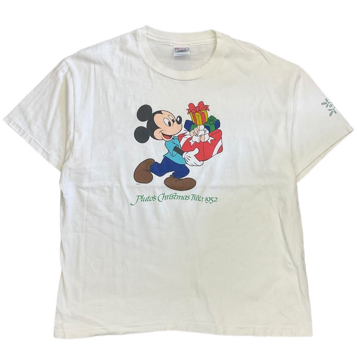 90s Disney Mickey Tシャツ XL ホワイト Christmas クリスマス プレゼント ミッキーマウス ミッキー ディズニー Hanes ヴィンテージ_画像1