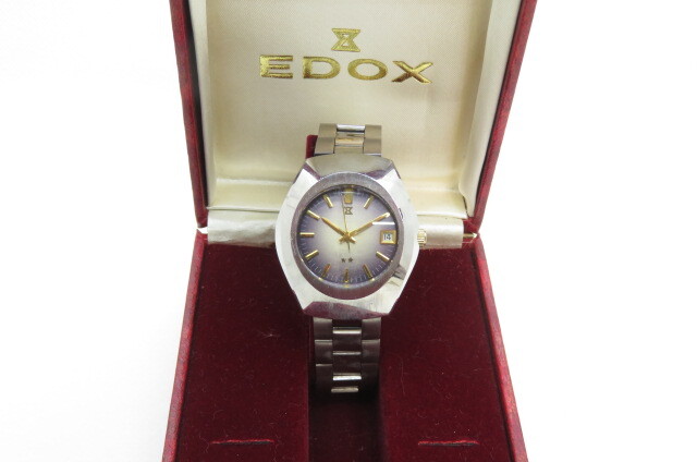 １円～【動作品】EDOX エドックス オートマチック AT 200254 メンズ腕時計 デイト ブラウングラデーション文字盤 保管箱 4-11-35の画像2