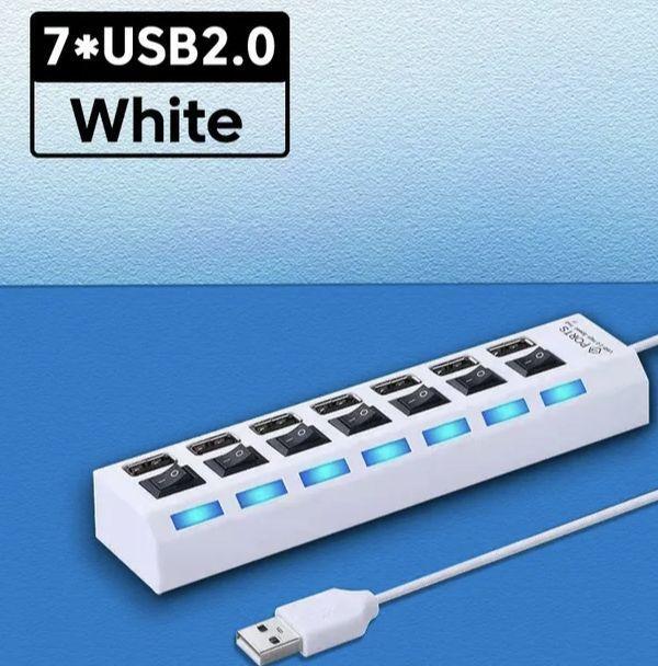 USB 2.0ハブ 7ポート 30cmケーブル(ホワイト)_画像1