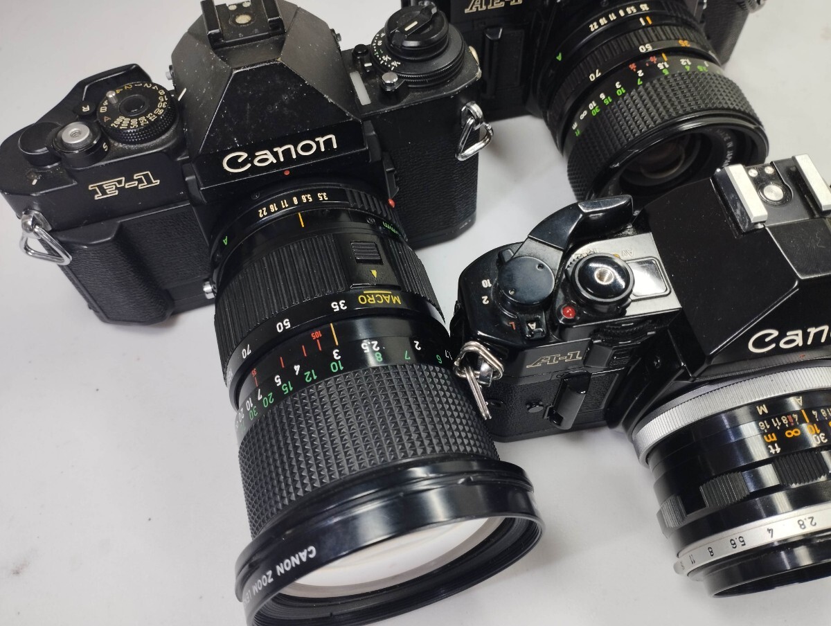 【リサイクル】 Canon F-1 AE-1 A-1 フィルムカメラまとめてジャンク品 レンズ付き 1円スタート売り切り昭和レトロ 一眼レフ キャノン_画像2