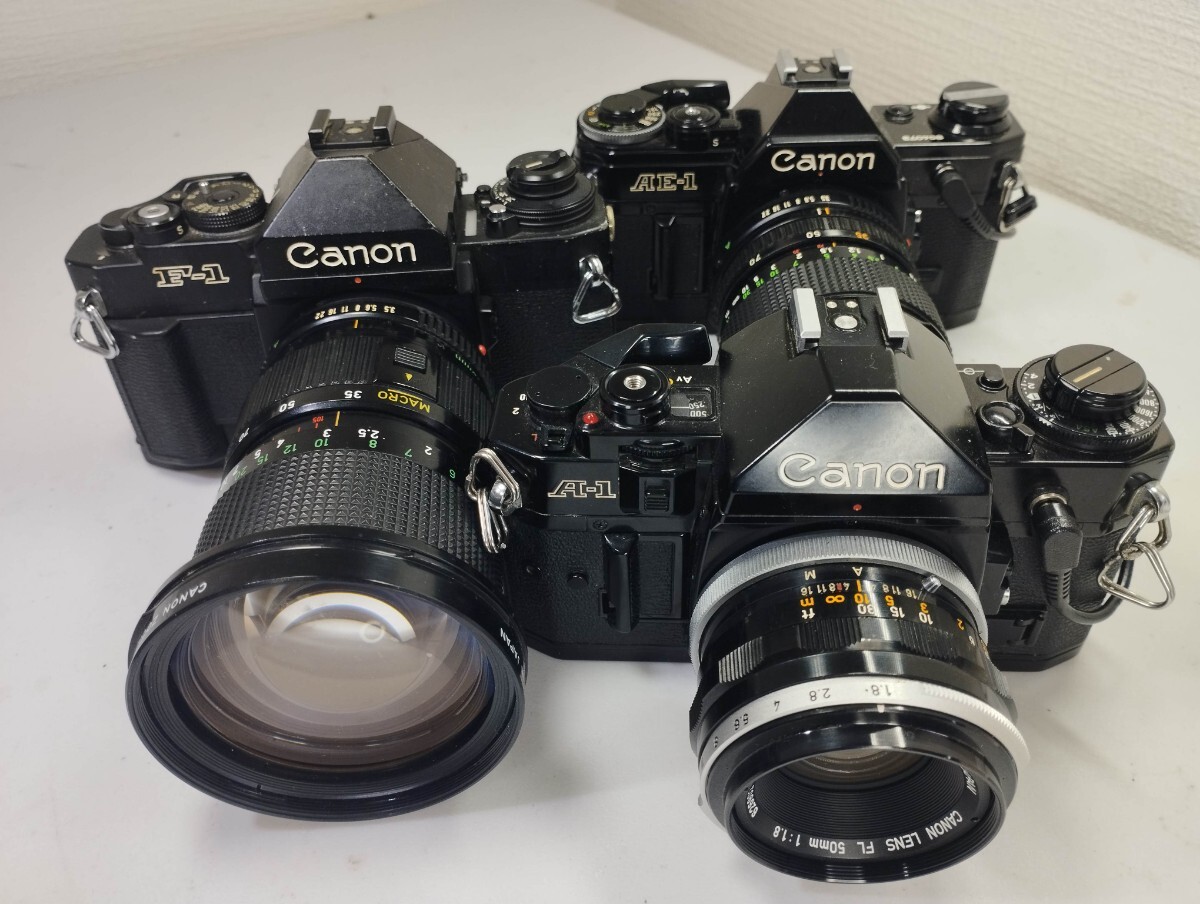 【リサイクル】 Canon F-1 AE-1 A-1 フィルムカメラまとめてジャンク品 レンズ付き 1円スタート売り切り昭和レトロ 一眼レフ キャノン_画像1