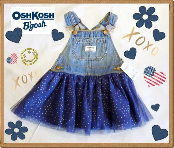 OSHKOSH　オシュコシュ　子供用　ジャンバースカート　デニム　ジャンスカ　ラメチュール　ベビー　アメリカ　ネイビー　9/12M　75ｃｍ_画像1