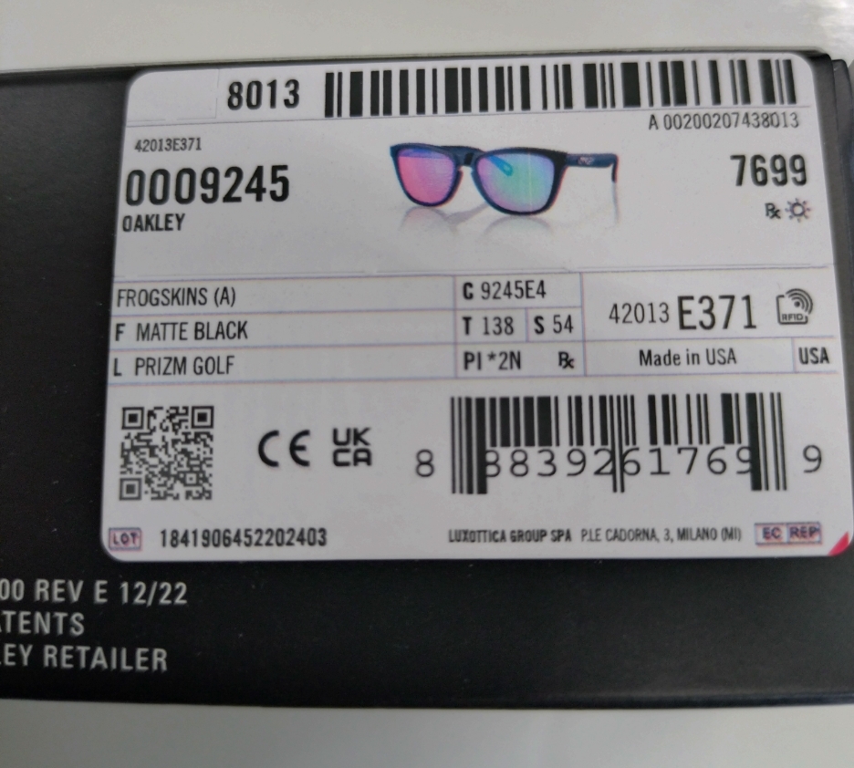 * не использовался * Oacley *OAKLEY*FROGSKINS(A)* лягушка s gold *9245E4* стандартный товар *PRIZM GOLF[p ритм ]* Asian Fit *