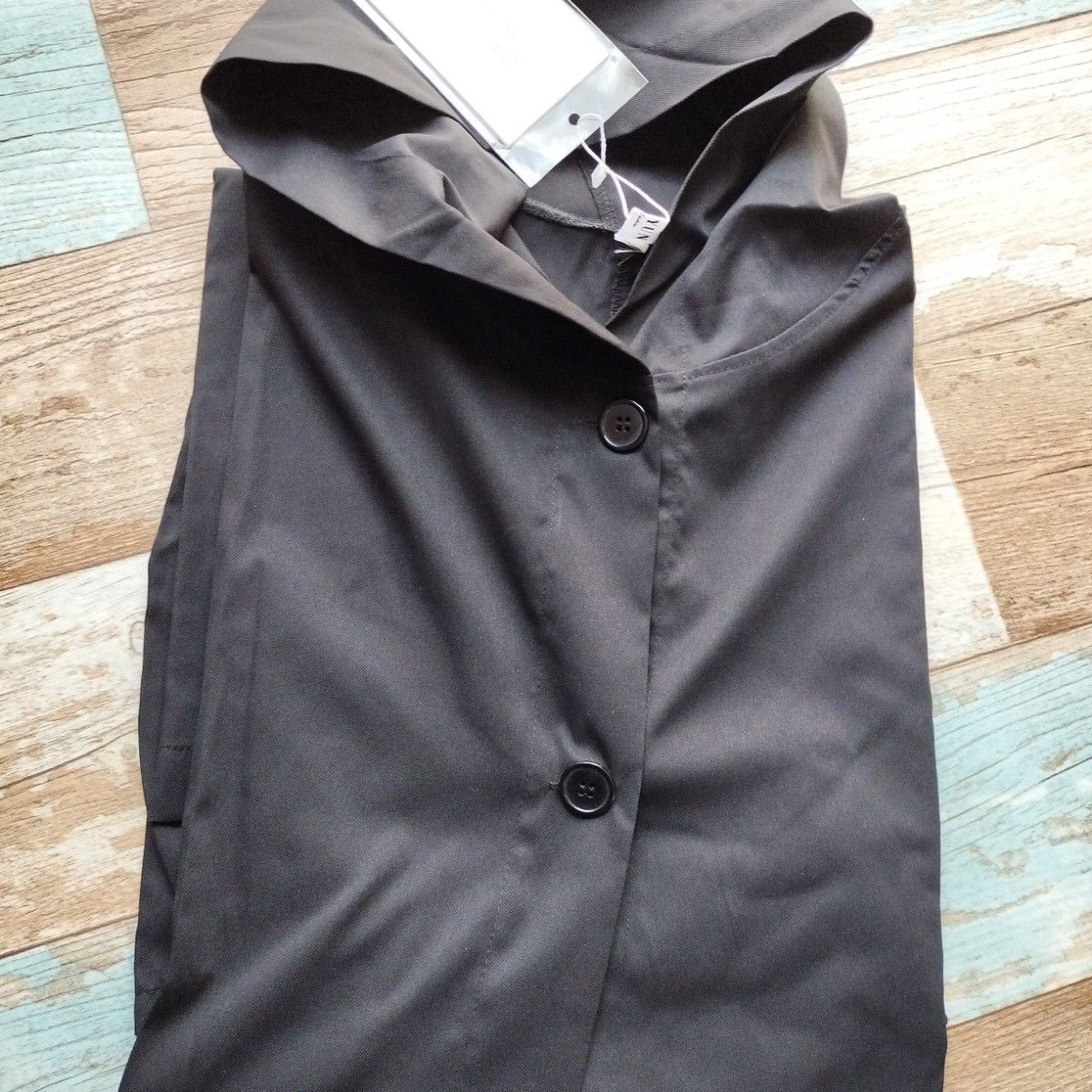 パーカー付き　ビッグシルエット　コート　パーカーコート　ゆったり　韓国　羽織り　 スプリングコート　 体型カバー　 ブラック　黒