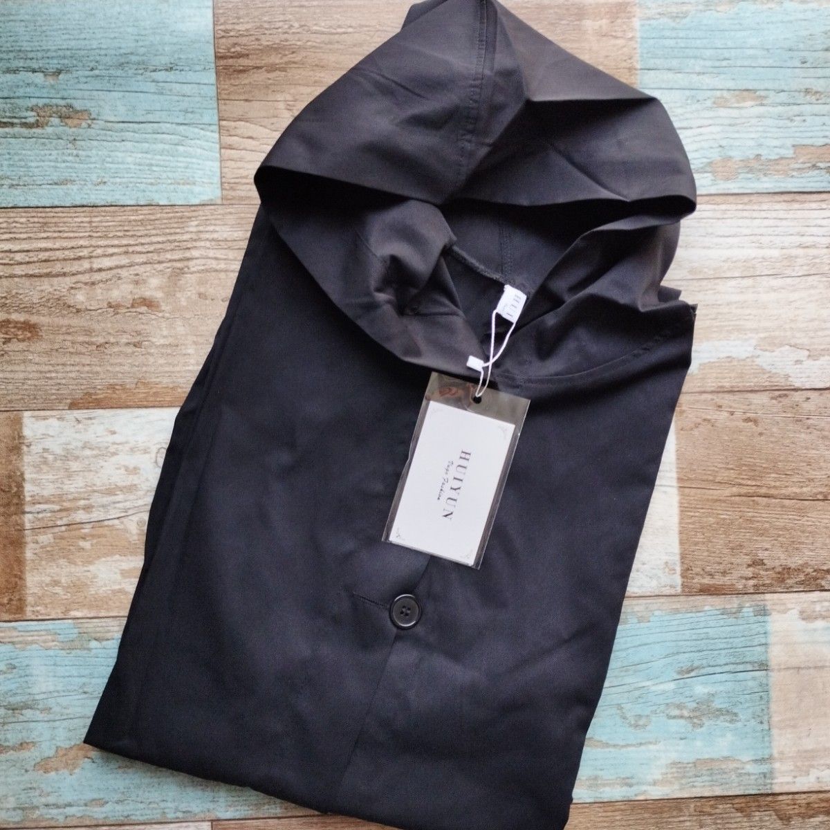 パーカー付き　ビッグシルエット　コート　パーカーコート　ゆったり　韓国　羽織り　 スプリングコート　 体型カバー　 ブラック　黒