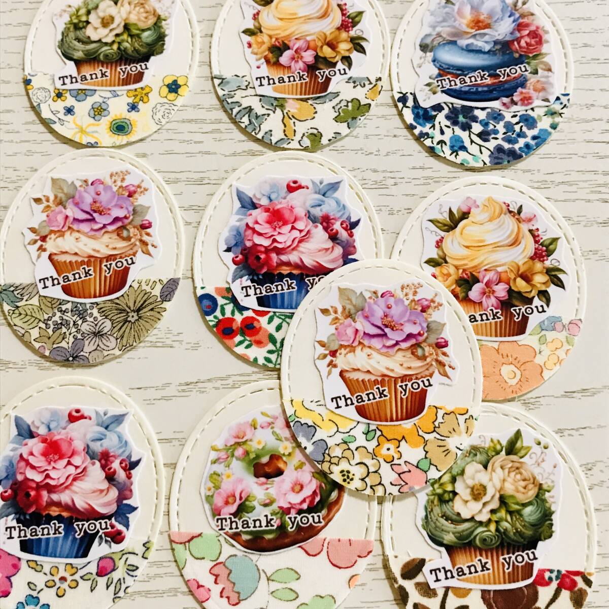 ハンドメイド☆リバティ布シール☆スイーツ☆お花☆thank you☆３０枚☆完成品_画像4