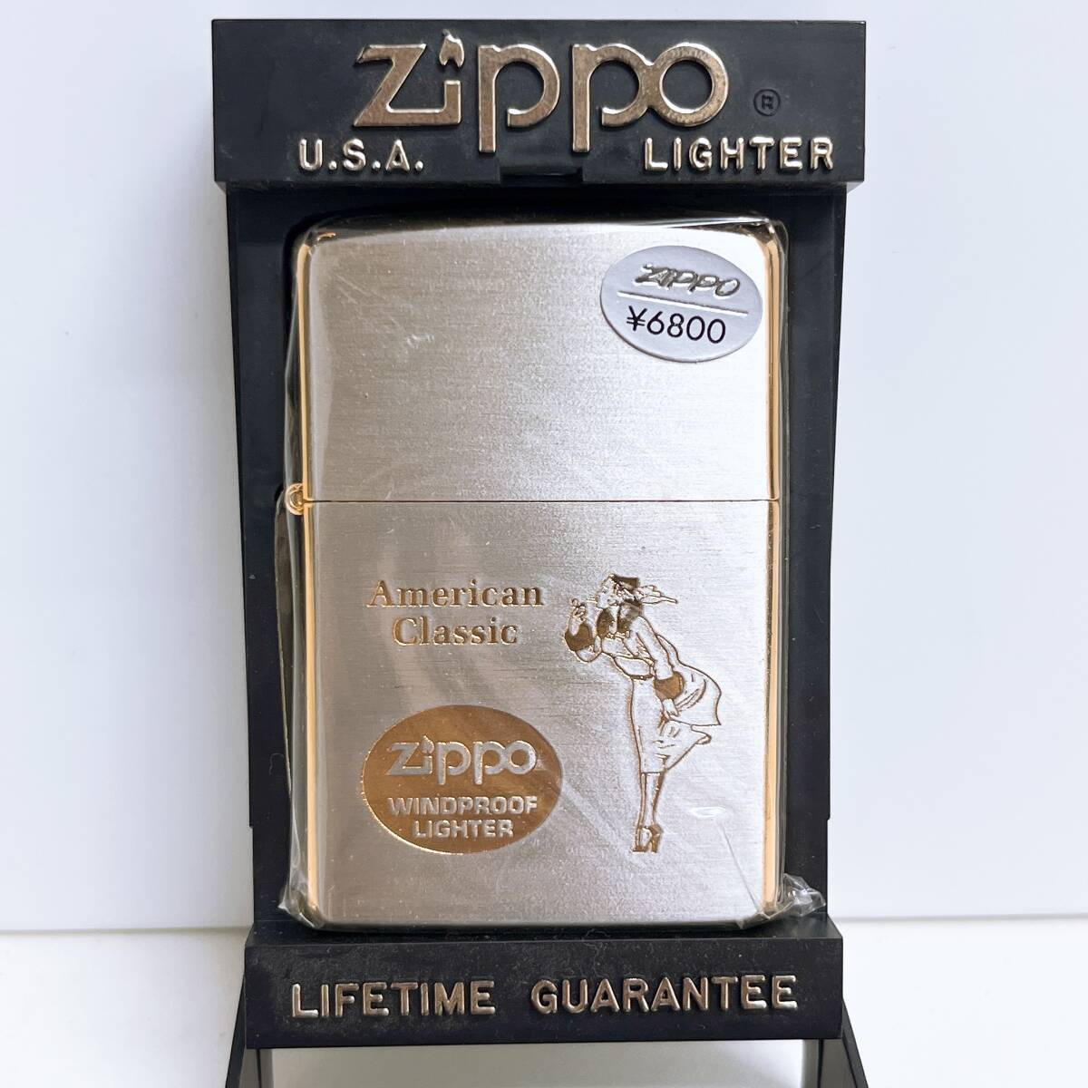 未使用 1995年製 american classic シルバー＆ゴールドカラー Windy ウィンディ ZIPPO ジッポー オイルライターの画像1