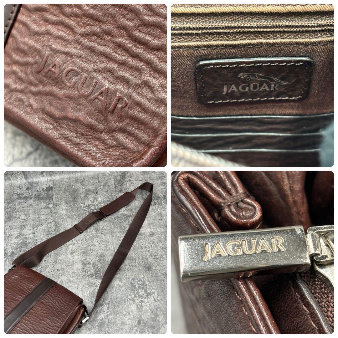 супер редкий * превосходный товар JAGUAR Jaguar сумка на плечо Cross корпус наклонный ..sakoshu Cross корпус ходить на работу бизнес натуральная кожа Brown 