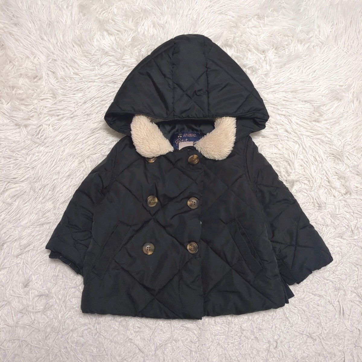 【送料無料】Petitmain プティマイン ジャケット アウター 80㎝ フード取り外し可 黒 ベビー 子供服の画像1