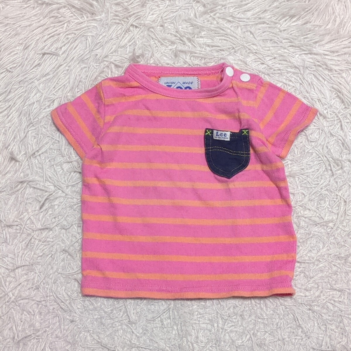 [ бесплатная доставка ]Lee Lee короткий рукав футболка 80cm окантовка розовый baby ребенок одежда 