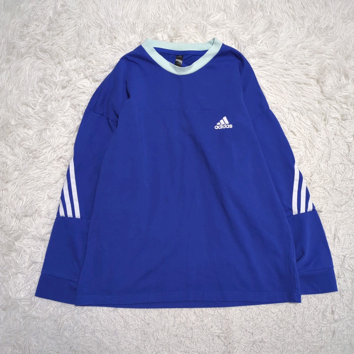 【送料無料】adidas　アディダス　長袖　ロンT　160cm　ロゴ　青　キッズ　子供服_画像1