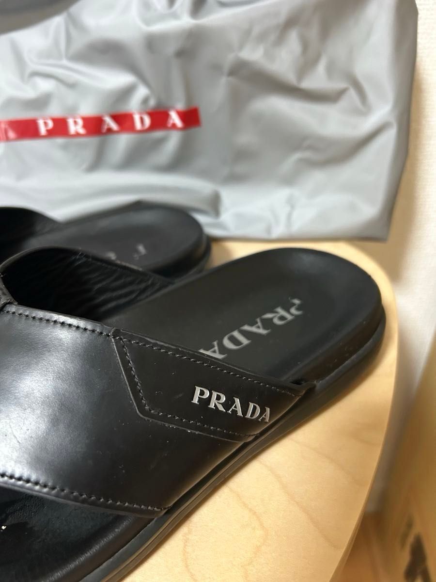 【希少・美品】PRADA プラダ ロゴ サンダル レザー 黒 2Y3057