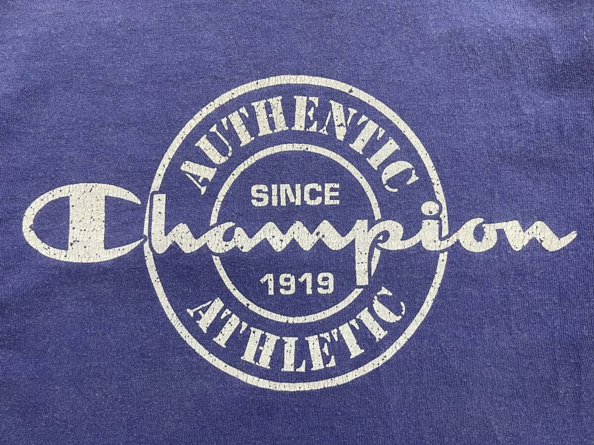 チャンピオン Champion 90s ヴィンテージ USA製 刺繍タグ バータグ ビッグロゴ 半袖Tシャツ M ナス紺_画像4