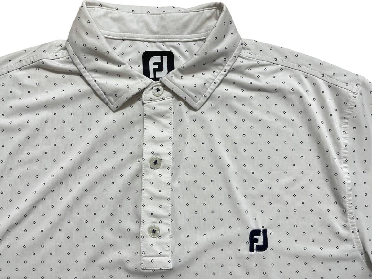 フットジョイFootJoy ゴルフウェア 吸汗速乾 総柄 ダイヤ柄 プルオーバー 半袖ポロシャツ 2XL ホワイト_画像2