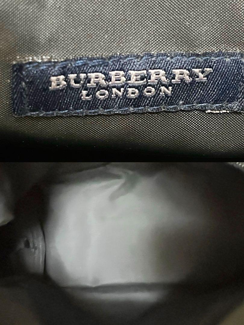 【希少/極美品】BURBERRY バーバリー バニティ ポーチ ハンドバッグ チェック キャンバス レザー 手提げ アクセサリーポーチ ネイビー 紺_画像6