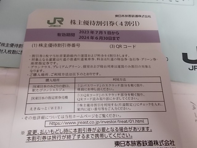 ◆JR東日本株主優待券 １枚のみ ◆　2024年6月30日までの御l利用に有効 番号通知のみも可能_画像1