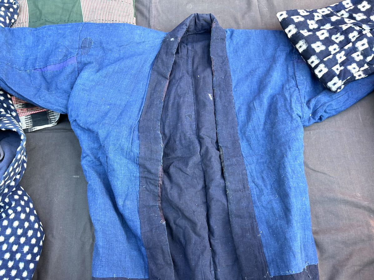  old cloth kimono etc. set sale Indigo . indigo BORO BORO .... hanten fire fighting head width INDIGO kimono tree cotton remake material patchwork 