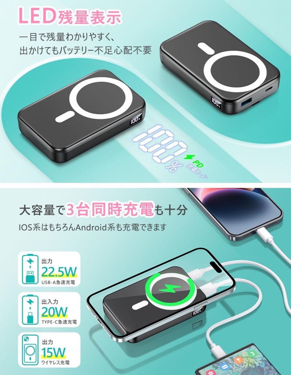 【12000mAh】MagSafe モバイルバッテリー iPhoneシリーズ専用