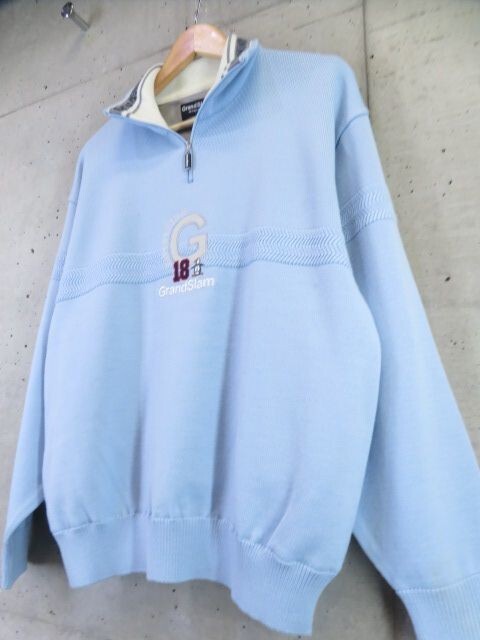 4150b7◆良品です◆日本製◆裏地有◆MUNSINGWEAR マンシング ハーフジッパー ウールニットセーター L/ゴルフ/ジャケット/ポロシャツ/メンズ_画像2