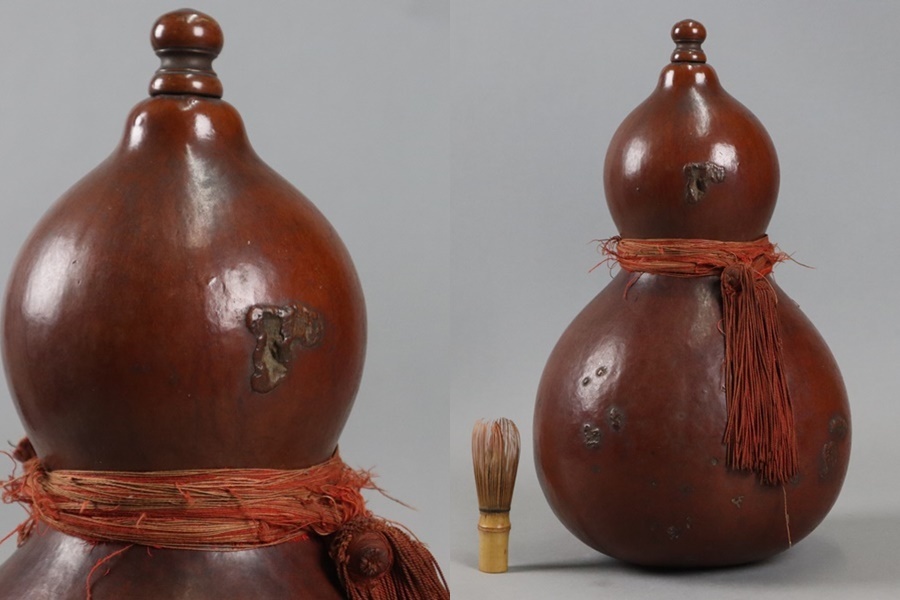 時代物 瓢箪 提げ物 酒器 置物 高42cm 細密細工 古美術品[c535]_画像1