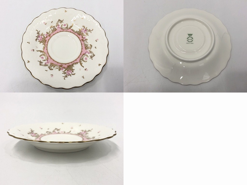 ナルミ ボーンチャイナ NARUMI BONE CHINA 食器 カップ&ソーサー ペアセット 2組セット 白 ピンク 水色 花柄_画像9