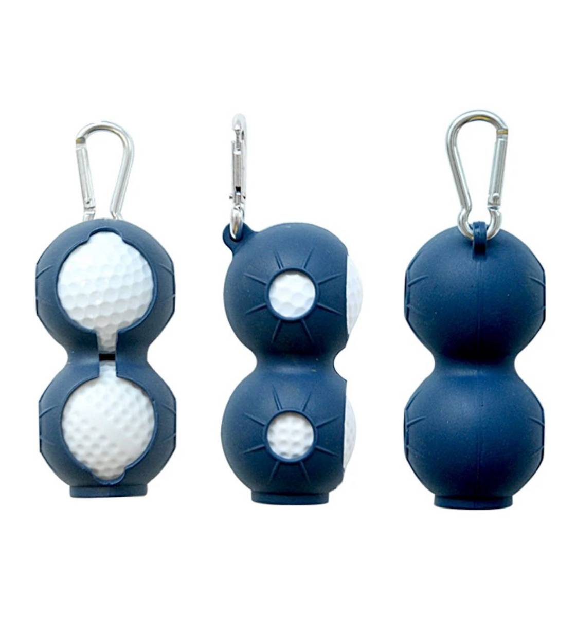 ゴルフ ボールホルダー 紺色 カラビナ付き シリコン製 ラウンド ボールケース_画像3