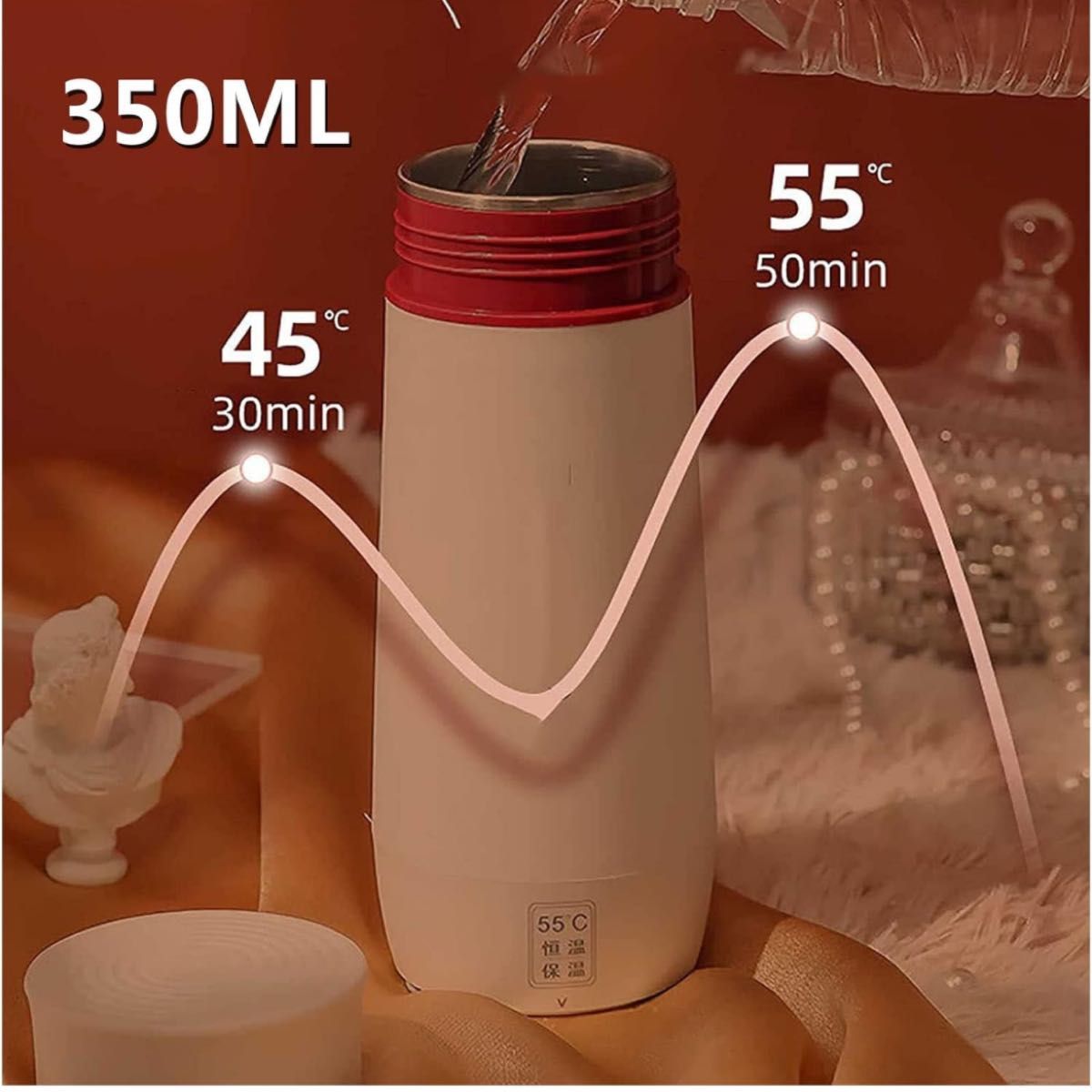 C1 電気ケトル 小型 携帯湯沸かし器 USB ポータブル350ml トラベル真空断熱ボトル 55°一定温度 魔法瓶 携帯便利新品